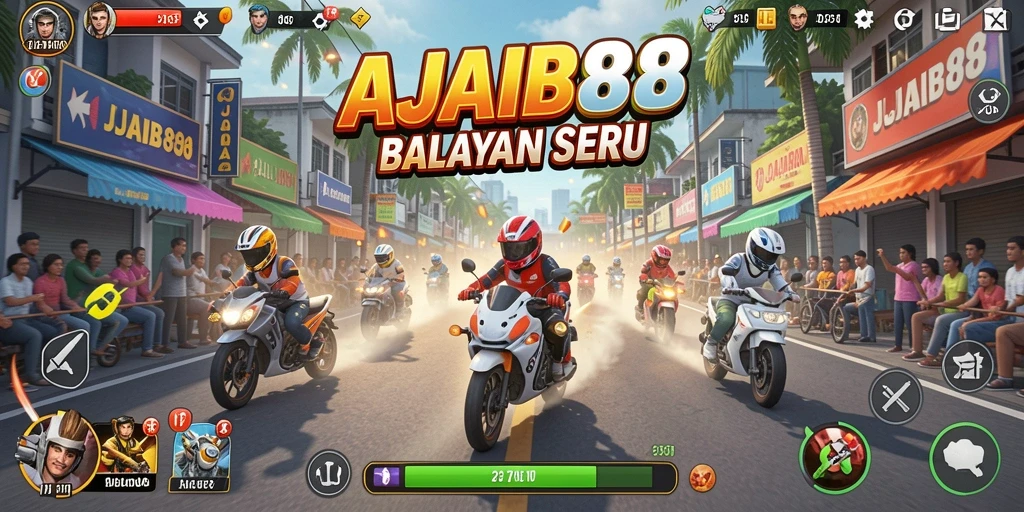 Tampilan gameplay seru AJAIB88 dengan mobil cepat di trek balapan.