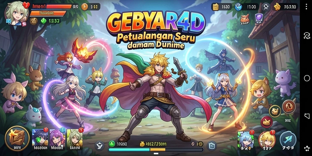 Screenshot gameplay GEBYAR4D menunjukkan pertarungan karakter anime yang epik.