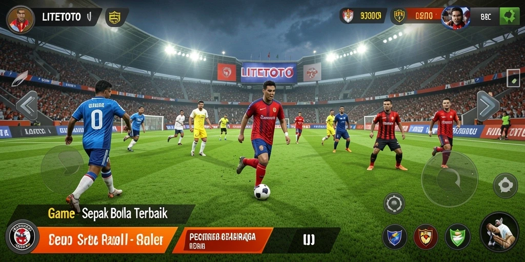 Tampilan utama gameplay LITETOTO yang menampilkan aksi sepak bola seru.