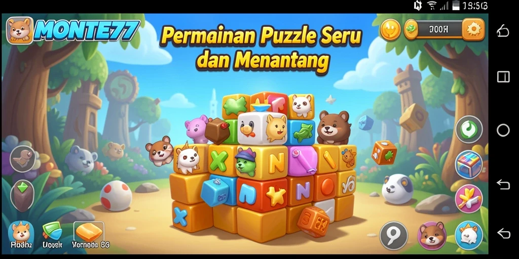 Screenshot gameplay seru dari MONTE77 yang menampilkan tantangan puzzle.