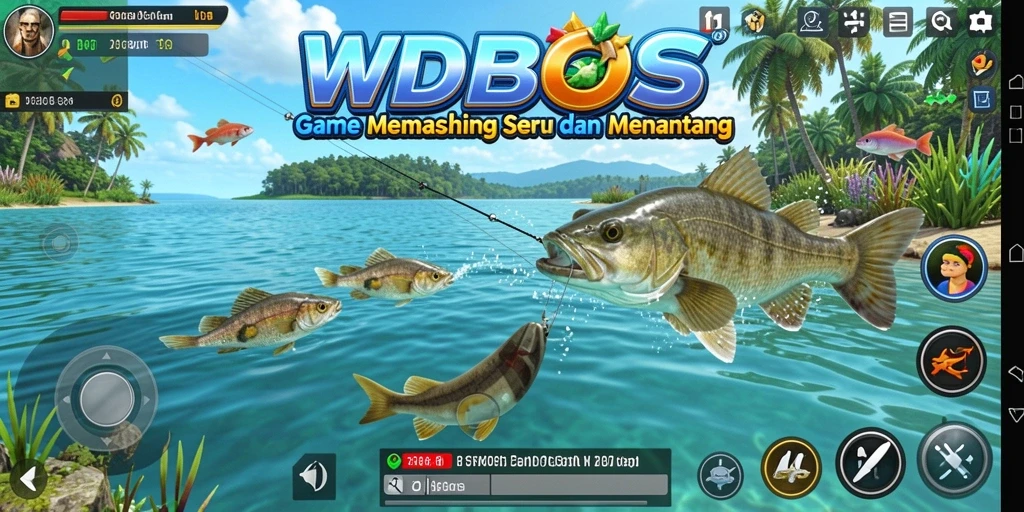 Gameplay WDBOS yang menampilkan pengalaman memancing yang seru.
