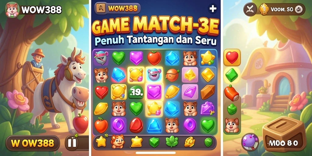 Tampilan gameplay WOW388 dengan kombinasi elemen yang ceria dan menarik.